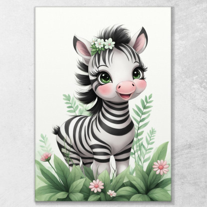 Quadro Per Neonato Decorazione Per Cameretta Baby Zebra Simpatica Con Corona Floreale banb9 quadro stampato su tela