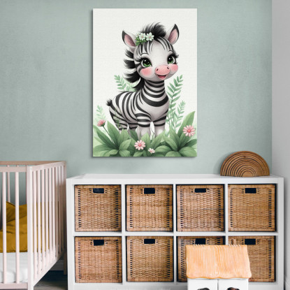 Quadro Per Neonato Decorazione Per Cameretta Baby Zebra Simpatica Con Corona Floreale banb9 quadro stampato su tela