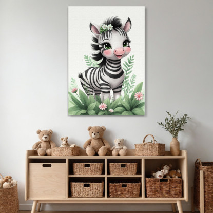 Quadro Per Neonato Decorazione Per Cameretta Baby Zebra Simpatica Con Corona Floreale banb9 quadro stampato su tela