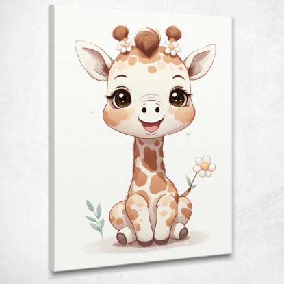 Decorazione Per Cameretta Quadro Per Nursery Giraffa Seduta Con Fiore banb10 quadro stampato su tela