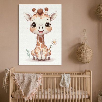 Decorazione Per Cameretta Quadro Per Nursery Giraffa Seduta Con Fiore banb10 quadro stampato su tela