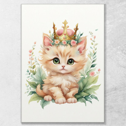 Quadro Per Bimba Decorazione Per Cameretta Gattino Con Corona Reale banb13 quadro stampato su tela