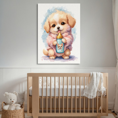 Quadro Decorativo Per Cameretta Bimba Cane Bambino Cucciolo Con Biberon banb15 quadro stampato su tela