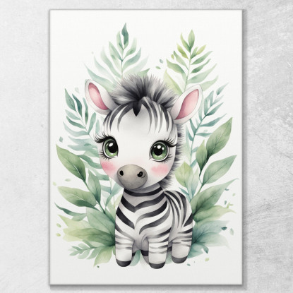 Quadro Per Bambino Decorazione Per Nursery Cucciolo Di Zebra Con Decorazione Floreale banb16 quadro stampato su tela