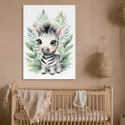 Quadro Per Bambino Decorazione Per Nursery Cucciolo Di Zebra Con Decorazione Floreale banb16 quadro stampato su tela