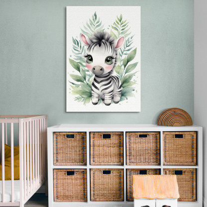 Quadro Per Bambino Decorazione Per Nursery Cucciolo Di Zebra Con Decorazione Floreale banb16 quadro stampato su tela