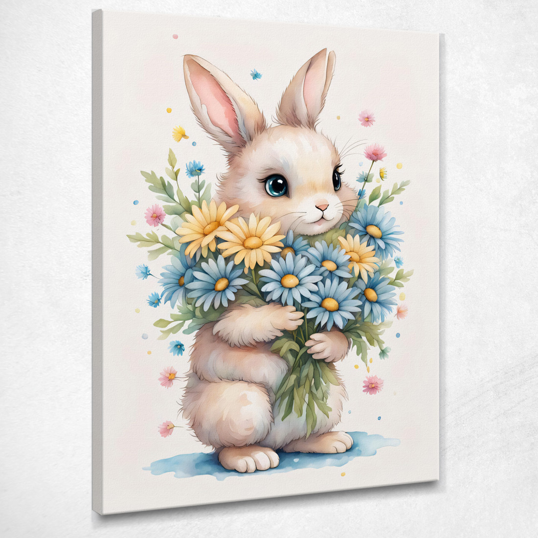 Quadro Per Nursery Decorazione Per Cameretta Coniglietto Con Margherite E Fiori Colorati banb20 quadro stampato su tela Quadro Per Nursery Decorazione Per Cameretta Coniglietto Con Margherite E Fiori Colorati banb20 quadro stampato su tela