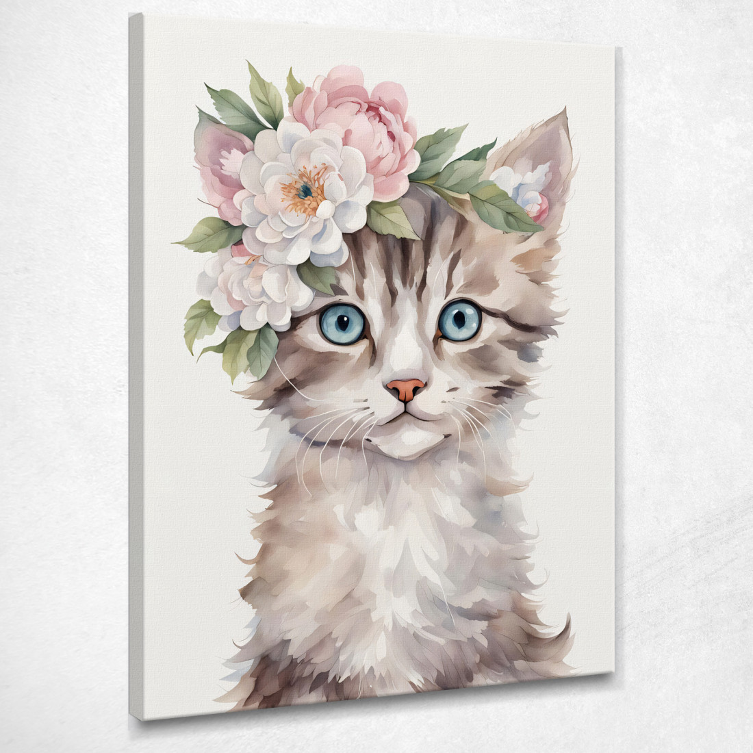 Quadro Per Bimbo Decorazione Nursery Gatto Cucciolo Con Fiori Primaverili banb21 quadro stampato su tela Quadro Per Bimbo Decorazione Nursery Gatto Cucciolo Con Fiori Primaverili banb21 quadro stampato su tela