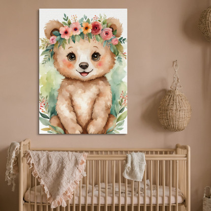 Decorazione Per Cameretta Quadro Per Bimbo Orso Con Coroncina E Foglie banb24 quadro stampato su tela