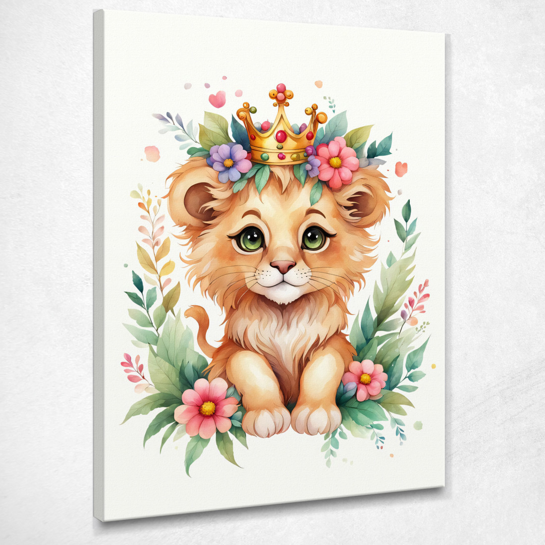 Quadro Per Nursery Decorazione Bimba Leone Cucciolo Con Coroncina Colorata banb26 quadro stampato su tela