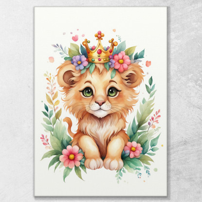 Quadro Per Nursery Decorazione Bimba Leone Cucciolo Con Coroncina Colorata banb26 quadro stampato su tela