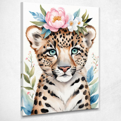 Quadro Decorativo Per Nursery E Cameretta Leopardo Con Coroncina E Occhi Blu banb28 quadro stampato su tela