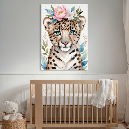 Quadro Decorativo Per Nursery E Cameretta Leopardo Con Coroncina E Occhi Blu banb28 quadro stampato su tela