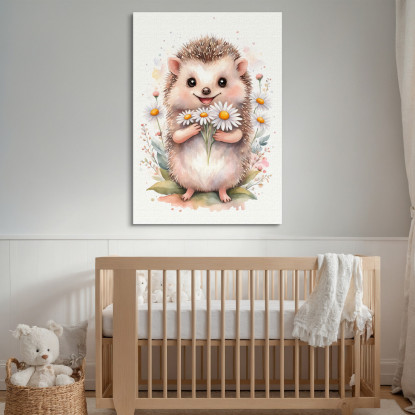 Quadro Per Nursery Decorazione Cameretta Riccio Con Mazzo Di Margherite E Foglie banb29 quadro stampato su tela