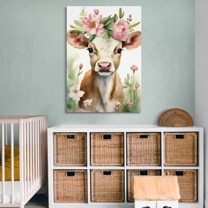 Quadro Per Bambino Decorazione Cameretta Vitellino Con Coroncina Di Peonie banb33 quadro stampato su tela