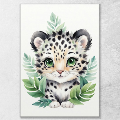 Quadro Per Cameretta Bambino Leopardo Baby In Foresta Verde banb34 quadro stampato su tela