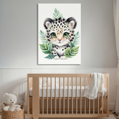 Quadro Per Cameretta Bambino Leopardo Baby In Foresta Verde banb34 quadro stampato su tela