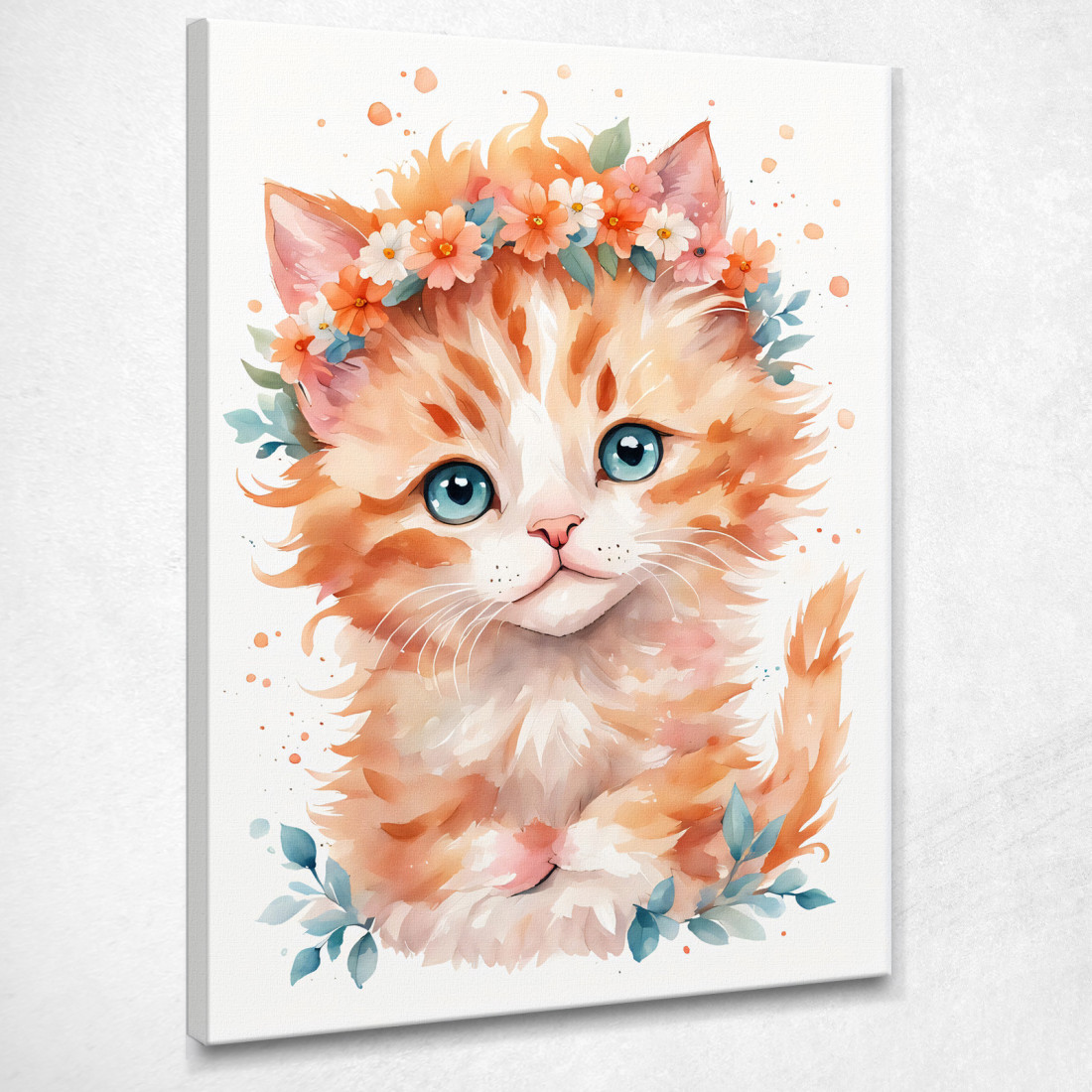 Quadro Per Cameretta Del Neonato Gattino Con Coroncina Di Fiori Arancioni banb38 quadro stampato su tela