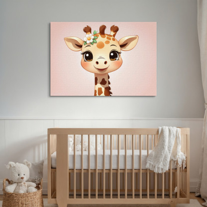 Quadro Decorativo Per Cameretta Bimbo Giraffa Carina Con Dettaglio Floreale banb40 quadro stampato su tela