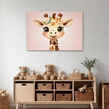 Quadro Decorativo Per Cameretta Bimbo Giraffa Carina Con Dettaglio Floreale banb40 quadro stampato su tela