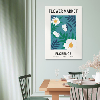 Quadro Boho Chic Minimal Illustrazione Mercato Dei Fiori Firenze Con Margherite bho8 quadro stampato su tela