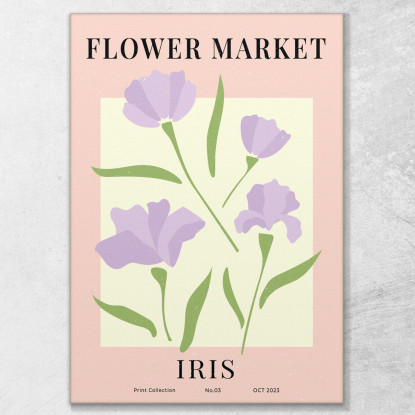 Quadro Boho Chic Minimal Mercato Dei Fiori Iris Viola E Foglie Verdi bho10 quadro stampato su tela