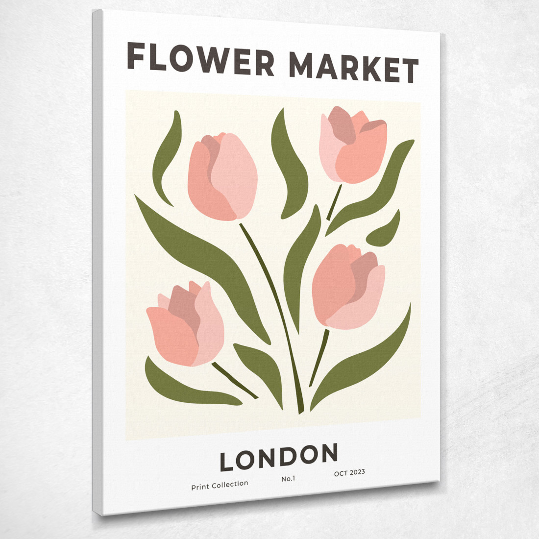 Quadro Boho Chic Minimal Mercato Dei Fiori Londra Tulipani Rosa bho11 quadro stampato su tela