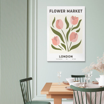 Quadro Boho Chic Minimal Mercato Dei Fiori Londra Tulipani Rosa bho11 quadro stampato su tela