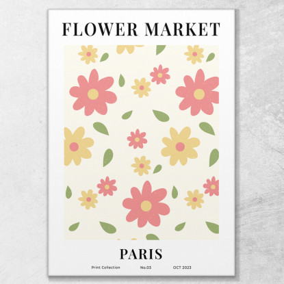 Quadro Boho Chic Minimal Mercato Dei Fiori Parigi Con Margherite Colorate Decorazione Floreale bho13 quadro stampato su tela