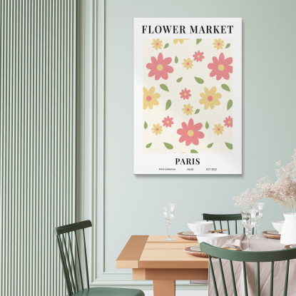 Quadro Boho Chic Minimal Mercato Dei Fiori Parigi Con Margherite Colorate Decorazione Floreale bho13 quadro stampato su tela