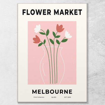 Quadro Boho Chic Minimal Mercato Floreale Melbourne Con Vaso Di Fiori Rossi E Bianchi bho15 quadro stampato su tela