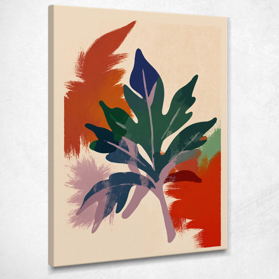 Quadro Boho Chic Minimal Motivo Botanico Con Foglie Verdi E Sfondo Colorato bho19 quadro stampato su tela