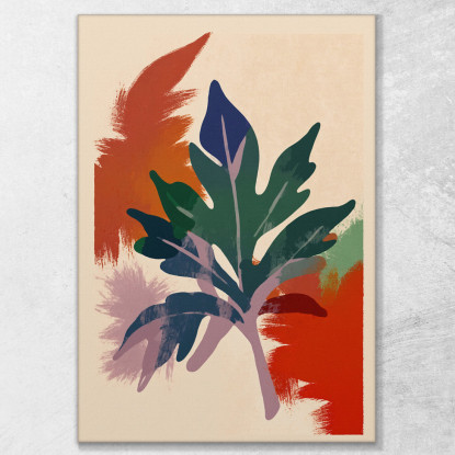 Quadro Boho Chic Minimal Motivo Botanico Con Foglie Verdi E Sfondo Colorato bho19 quadro stampato su tela