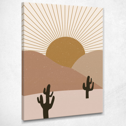 Quadro Boho Chic Minimal Paesaggio Desertico Con Cactus Al Tramonto bho23 quadro stampato su tela