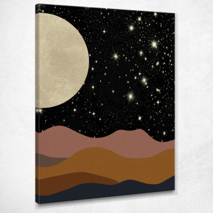 Quadro Boho Chic Minimal Paesaggio Notturno Con Luna E Stelle bho26 quadro stampato su tela