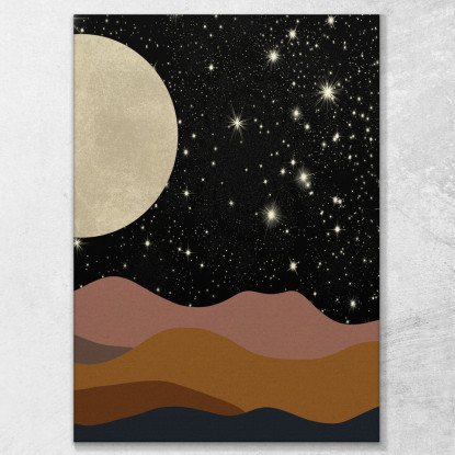 Quadro Boho Chic Minimal Paesaggio Notturno Con Luna E Stelle bho26 quadro stampato su tela