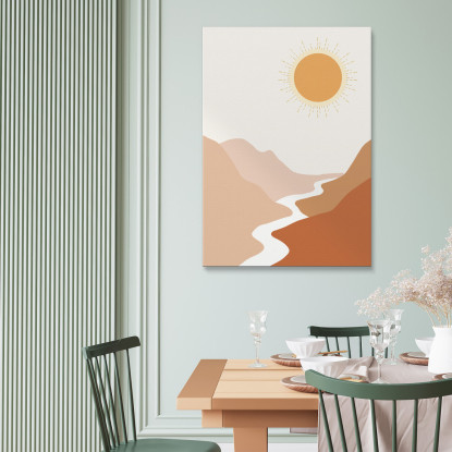 Quadro Boho Chic Minimal Tramonto Del Sole Sul Fiume Tra Le Montagne bho37 quadro stampato su tela