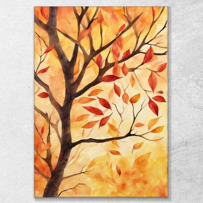 Quadro Botanico Moderno Albero Autunnale Con Foglie Rosse E Arancioni btn1 quadro stampato su tela