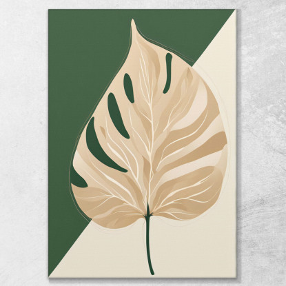 Quadro Botanico Moderno Composizione Minimalista Foglia Solitaria Verde E Beige btn9 quadro stampato su tela