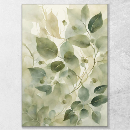 Quadro Botanico Moderno Foglie E Bacche In Tono Verde E Beige btn22 quadro stampato su tela