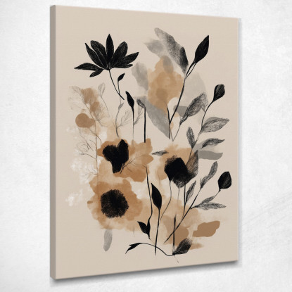 Quadro Botanico Moderno Foglie E Fiori Minimalisti Colore Sabbia btn23 quadro stampato su tela