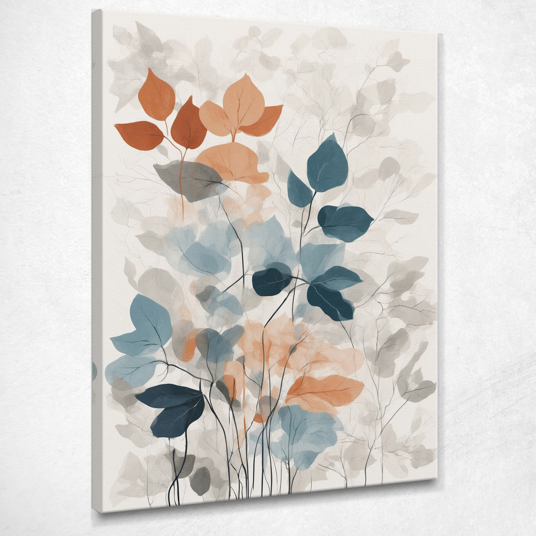 Quadro Botanico Moderno Foglie Sfumate In Blu Arancio E Grigio btn24 quadro stampato su tela Quadro Botanico Moderno Foglie Sfumate In Blu Arancio E Grigio btn24 quadro stampato su tela