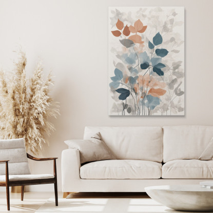 Quadro Botanico Moderno Foglie Sfumate In Blu Arancio E Grigio btn24 quadro stampato su tela