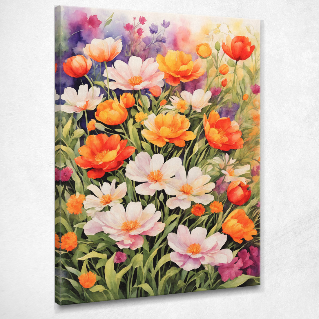 Quadro Botanico Moderno Giardino Di Fiori Acquerellati In Colori Vivaci btn27 quadro stampato su tela