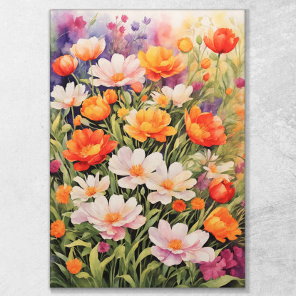 Quadro Botanico Moderno Giardino Di Fiori Acquerellati In Colori Vivaci btn27 quadro stampato su tela