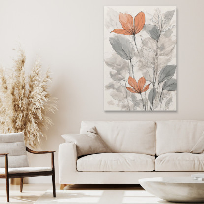 Quadro Botanico Moderno Illustrazione Di Fiori Rossi E Foglie Grigie Astratte btn33 quadro stampato su tela