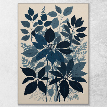 Quadro Botanico Moderno Natura Foglie Blu Astratte btn35 quadro stampato su tela