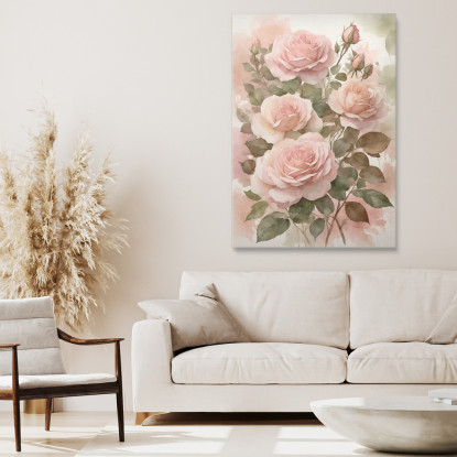 Quadro Botanico Moderno Rose Acquerellate In Tinte Rosate btn38 quadro stampato su tela