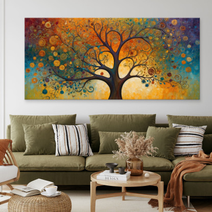 Quadro Botanico Albero Della Vita Con Motivi Astratti E Colori Vivaci bow2 quadro stampato su tela