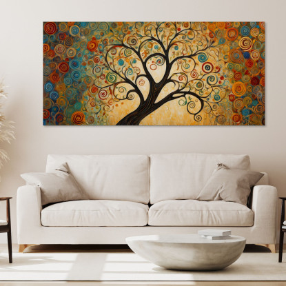 Quadro Botanico Albero Della Vita Con Spirali Colorate E Sfondo Dorato bow3 quadro stampato su tela